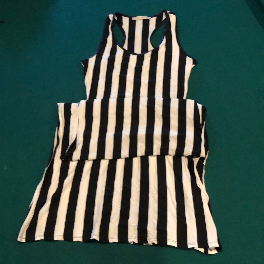Long black and white stripe T-back cotton dress M